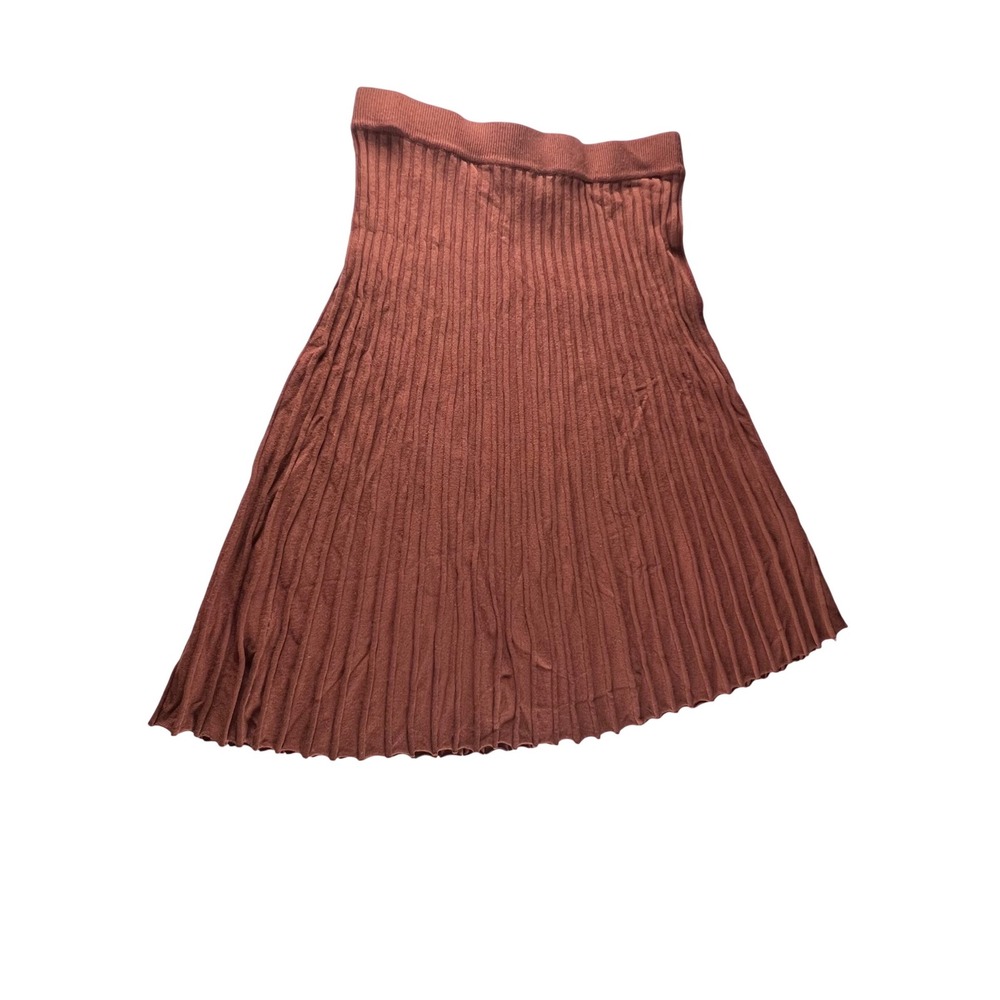 ROOLEE Ribbed Pleated Knit Midi Skirt‎ Rust Orange M